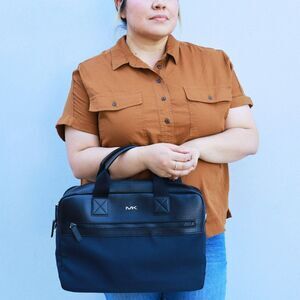 NWT Michael Kors Kent Sport Woven Double Zip Briefcase Navy $495+